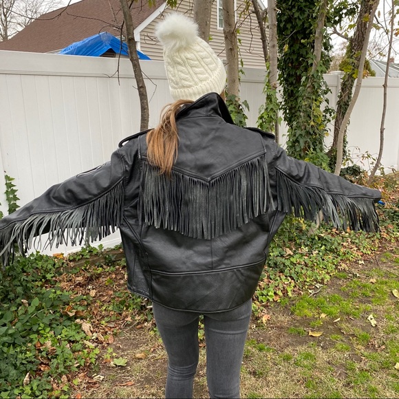 Vintage 80s Diamond Leathers Fringed Moto Jacket - Picture 4 of 13